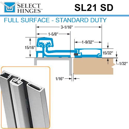 SL21SD 95 Select Hinge standard duty full surface swing clear